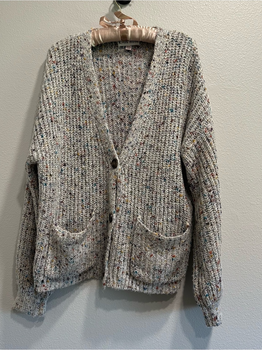 Knox Rose xxl Cozy Multicolor Speckled Knit Cardigan-taupe,chunky,pockets